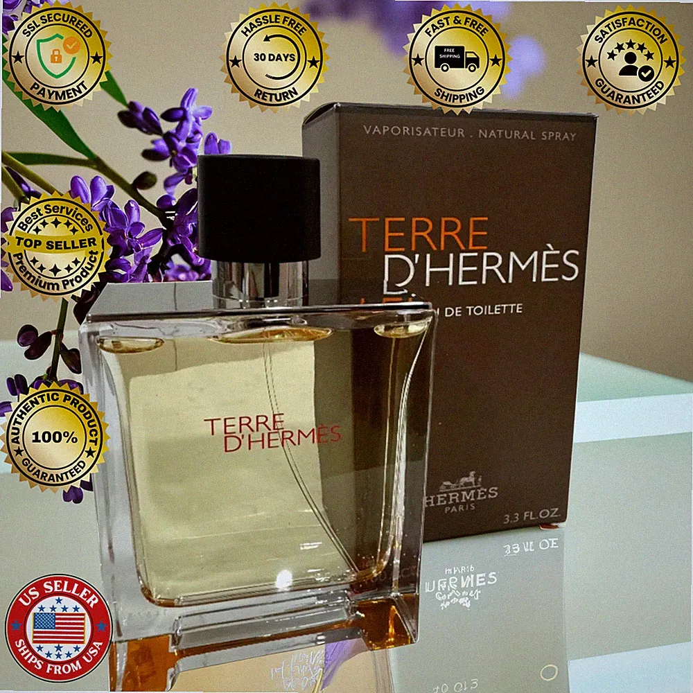 Terre d'Hermès EDT Spray for Men 3.3 oz Authentic Designer Fragrance New